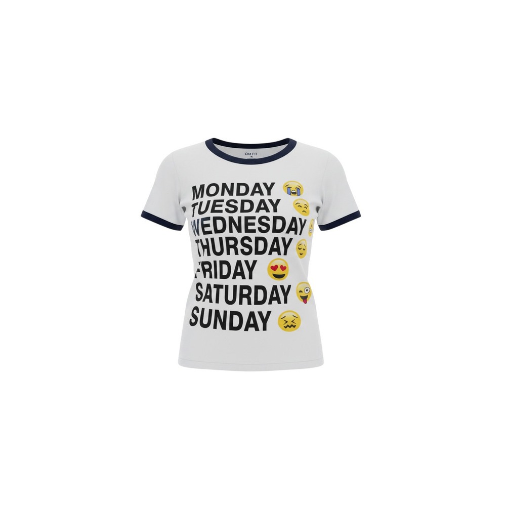 On Fire Graphic Ringer Tee Womens Medium White Emoji Days of the Week Shirt